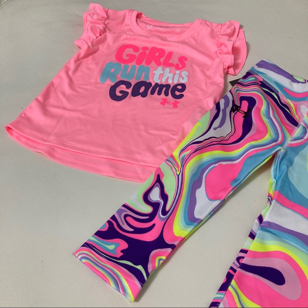 Under Armour cute neon pink colorful leggings set - Picture 3 of 6